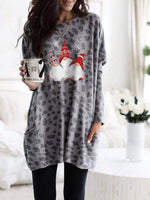 Women's Scandinavian Gnomes Christmas Leopard Print Long Sleeve T-shirt