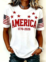 America 1776-2026 Flag Round Neck Short Sleeve Patriotic Tee