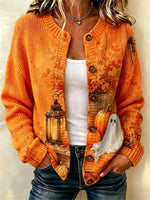 Women Halloween Long Sleeve Comfy Vintage Printing Cardigan
