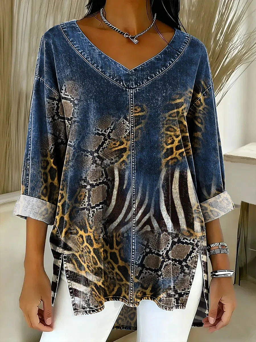 Women's Abstract Art V-neck 3/4 Sleeve Top
