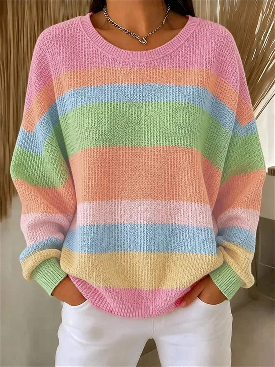 Casual Striped Crew Neck Long Sleeve Sweatshirt