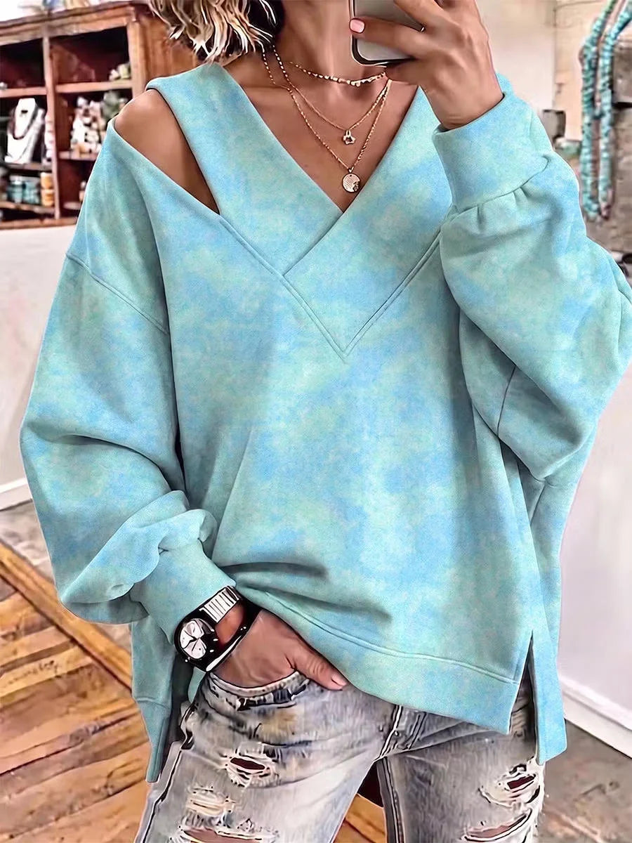 Casual Abstract V Neck Long Sleeve Sweatshirt