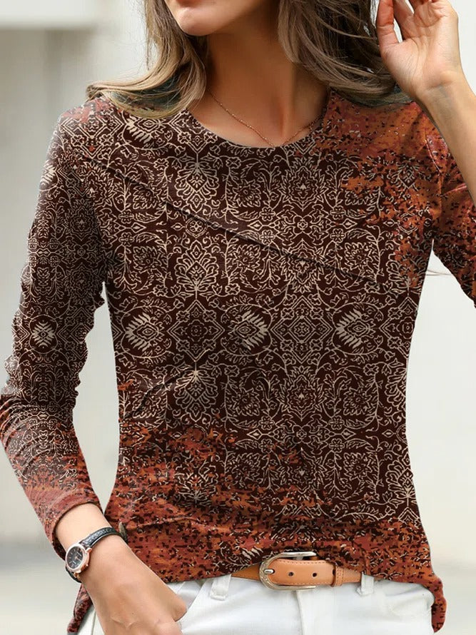 Multi Casual Round Neck Boho Long Sleeve Sweatshirts