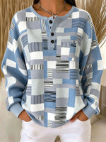 Casual Geometric Henley Collar Long Sleeve Sweatshirt