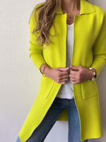 Casual Fluorescent Green Lapel Cardigan