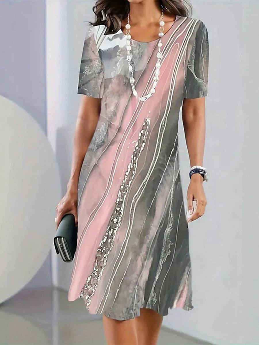 Vintage Gradient Round Neck Short Sleeve Dress