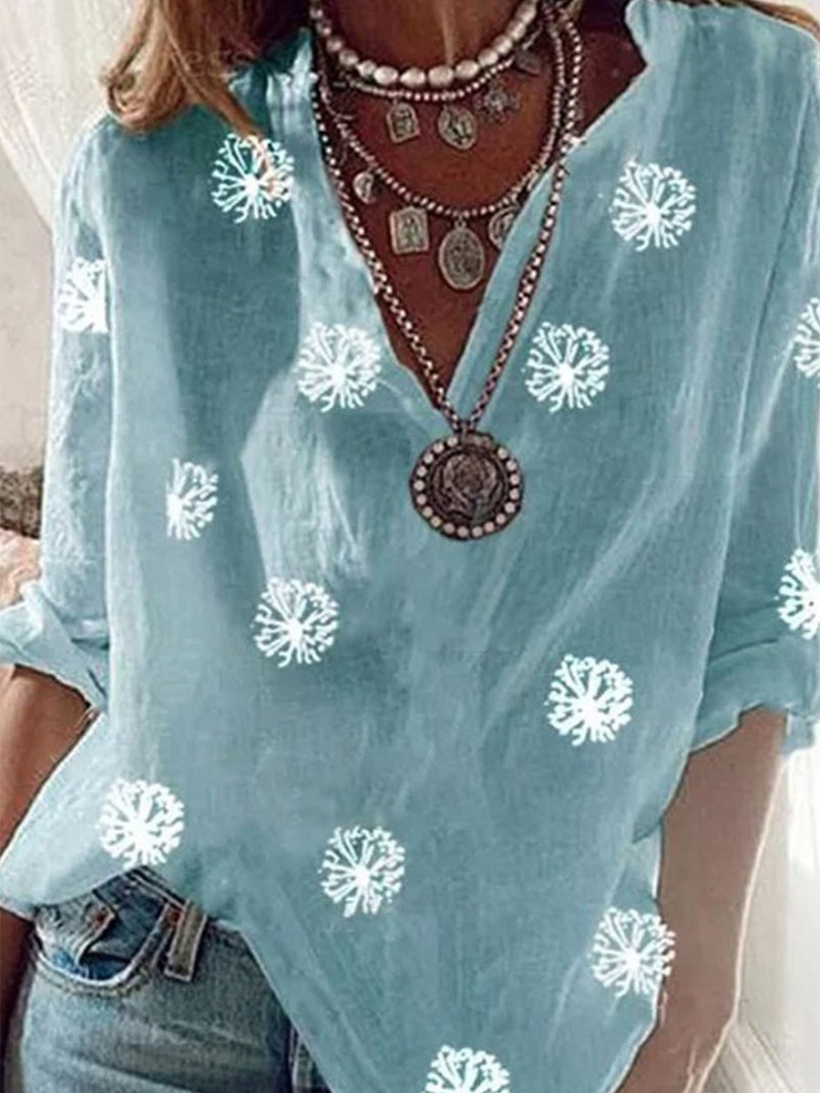 3/4 Sleeve Casual V Neck Printed Tunic Top