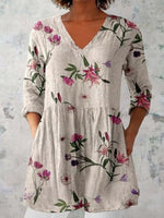 Casual Floral Print V Neck Blouse