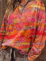Showy Red Round Neck Long Sleeve Top