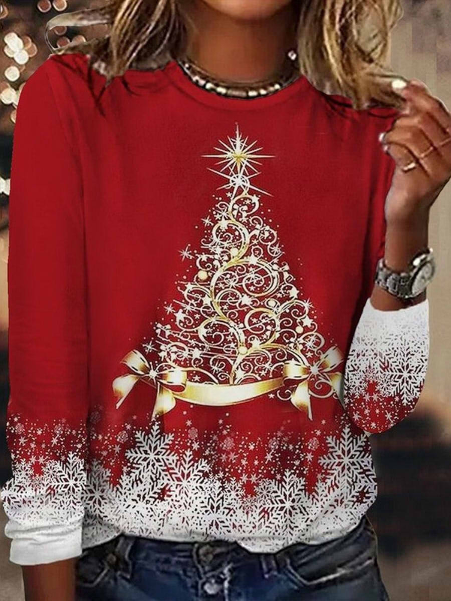Showy Red Print Long Sleeve Top