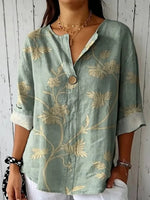 Casual 3/4 Sleeve Plain Regular Loose Shirt