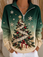 Casual Snowflake Half Open Collar Long Sleeve Sweatshirt