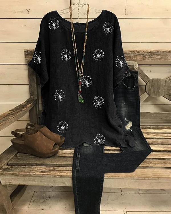 Summer Printed Short Sleeve Round Neck Loose Blouse