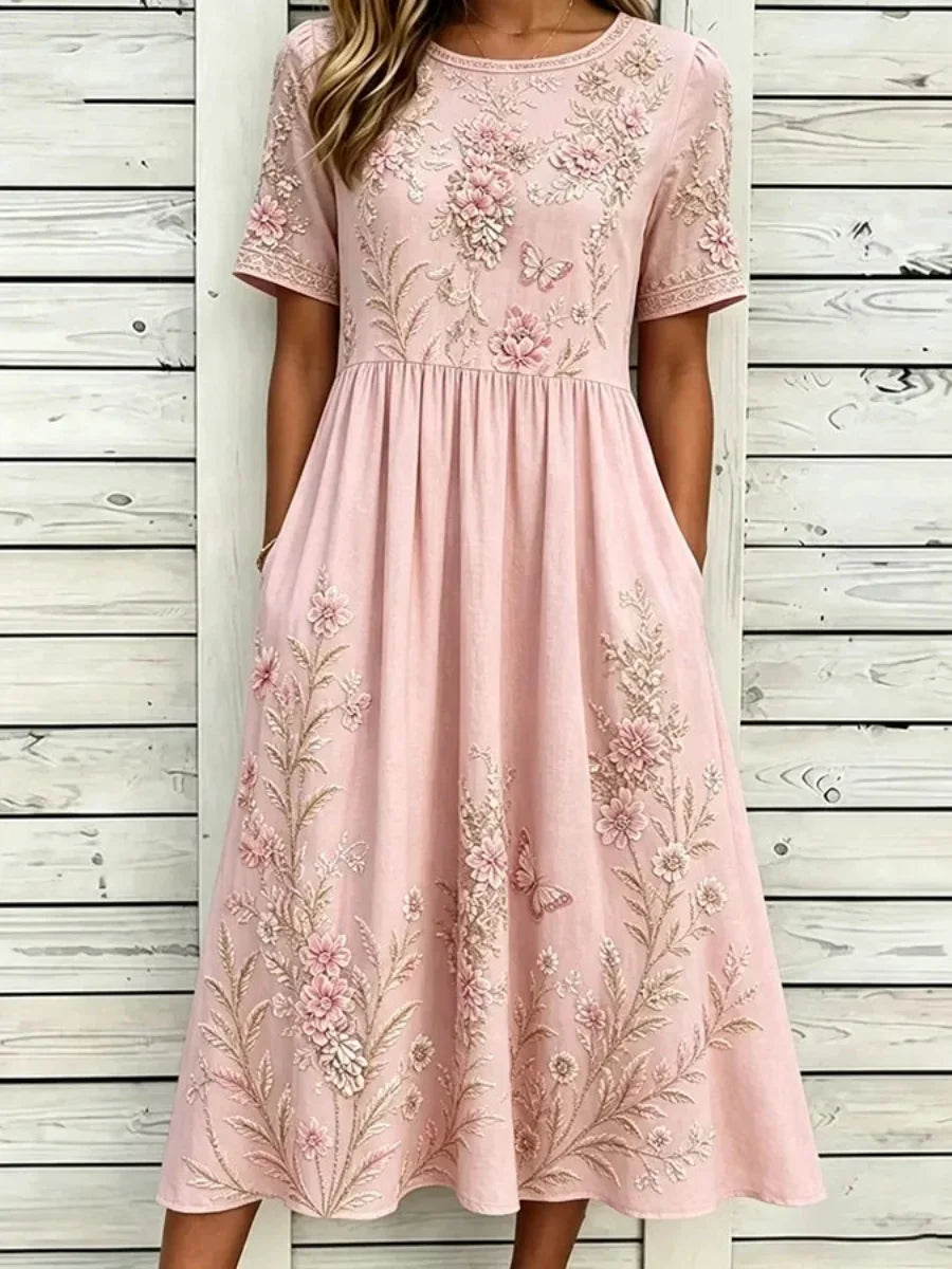 Casual Floral Print Round Neck Half Sleeve A-Line Dress