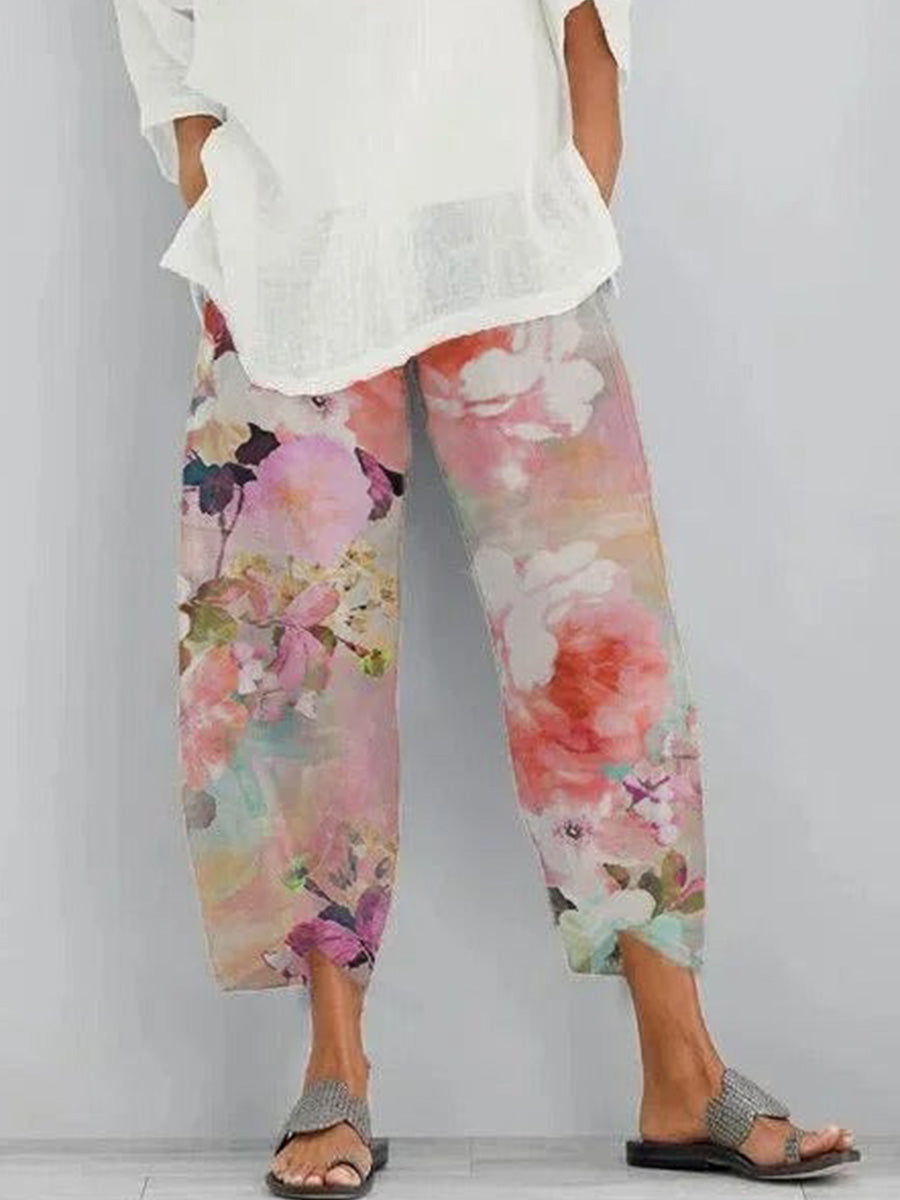 Casual Floral Comfortable Cropped Wide Leg Pants