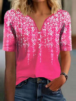 Showy Rose Floral Print V Neck Blouse