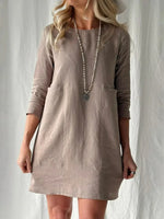 Taupe Round Neck Long Sleeve Shift Dress