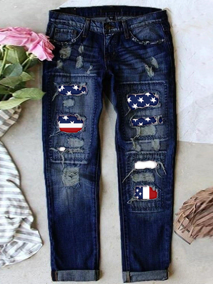 Stretch Ripped Frayed Raw Hem Distressed Jeans