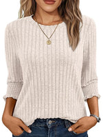 Solid Color Round Neck 3/4 Sleeve Sweater