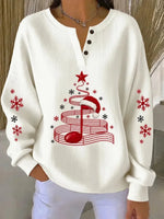 Casual Christmas Tree Henley Collar Long Sleeve Sweatshirt