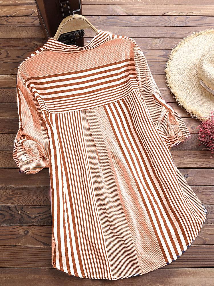 Women's Casual Striped 3/4 Sleeve Button-Down Blouse