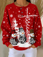 Casual Christmas Snowman Henley Collar Long Sleeve Sweatshirt