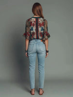 Bohemian Floral V-neck Short Sleeve Chiffon Top