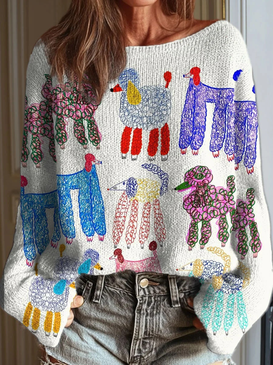 Women's Funny Sheep Art Print Casual Round Neck Long Sleeve Pullover Sweater