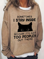 Casual Long Sleeve Crew Neck Cute Cat Print Sweatshirt