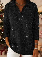 Christmas Party Polo Collar Long Sleeve Shiny Loose Sweater