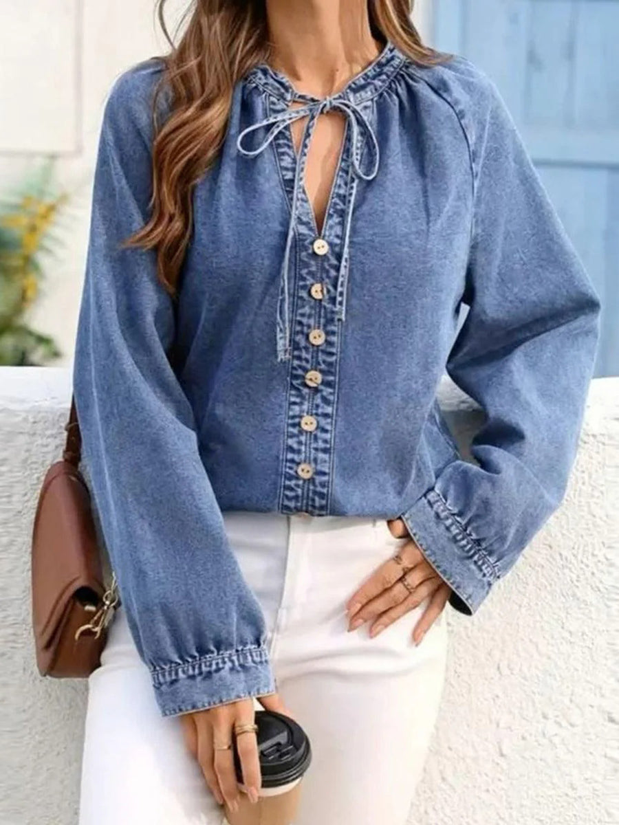 Blue Plain Long Sleeve Top