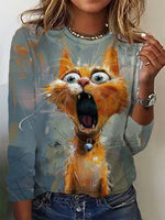 Casual Animal Crew Neck Long Sleeve Blouse