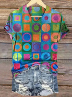 Colourful Geometric Print V-neck Short Sleeve T-Shirt