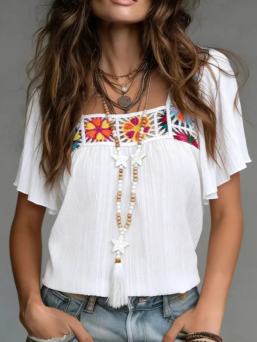 Women's Cozy Floral Print Short Sleeve Shirt