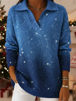Dreamy Starry Sky Gradient Polo Collar Long Sleeve Sweater