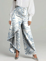 Women's Vintage Flowers Floral Patterns Print High-waisted Relaxed Fit Wide-leg Jeans
