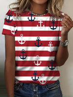 Vintage Striped Round Neck Short Sleeve T-Shirt