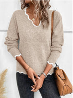 Yarn Color Block Long Sleeve Comfy Casual Sweater