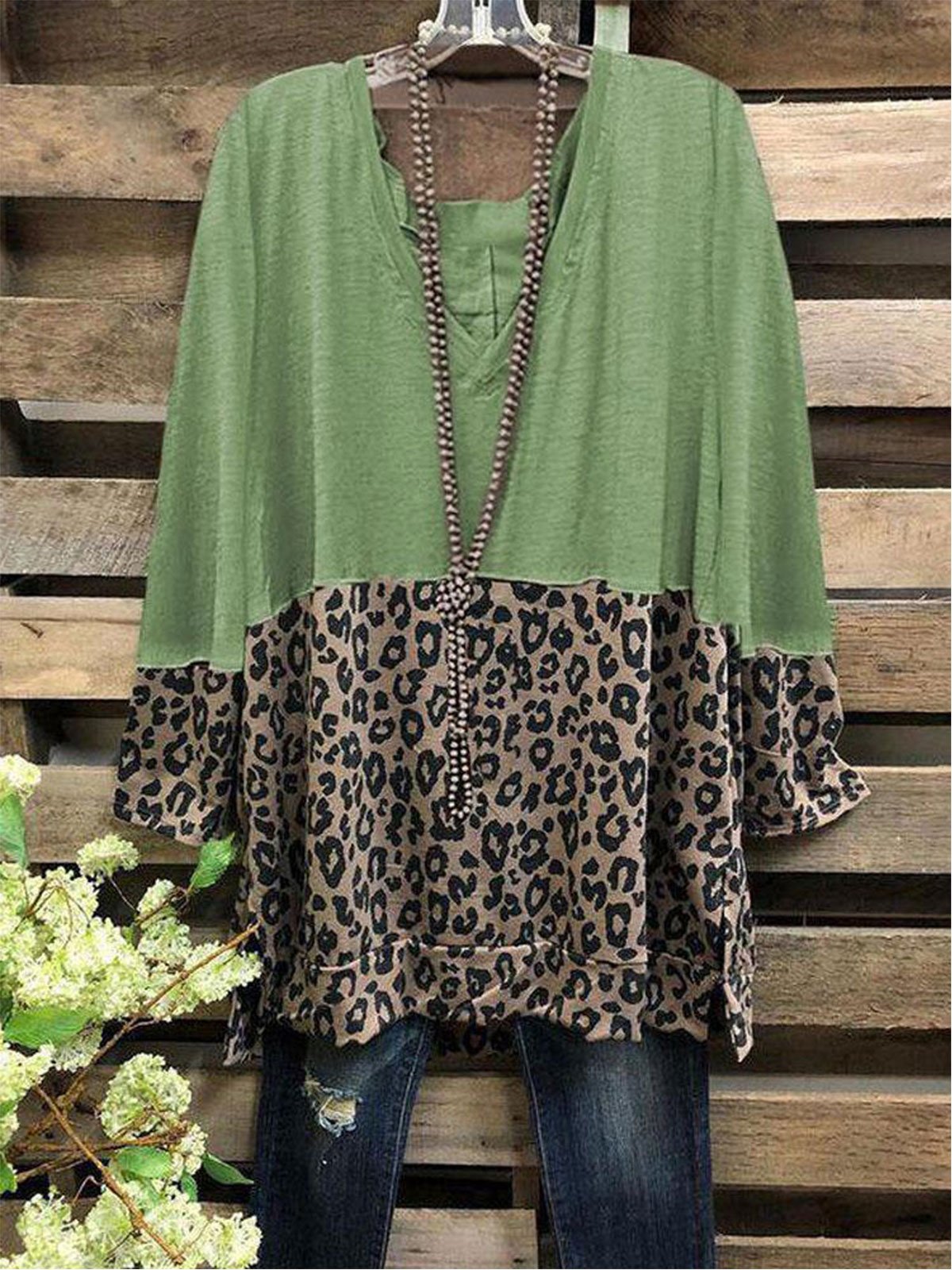 Casual Leopard Print V-Neck Blouse