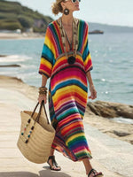 Showy V-Neck 3/4 Sleeve Maxi Dress