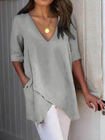 Half Sleeve Irregular Asymmetrical Casual Blouse