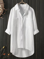 Solid Cotton Linen V Neck Loose Top