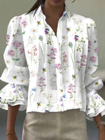 Women's Flower Art Print Casual Long Sleeve Shirt