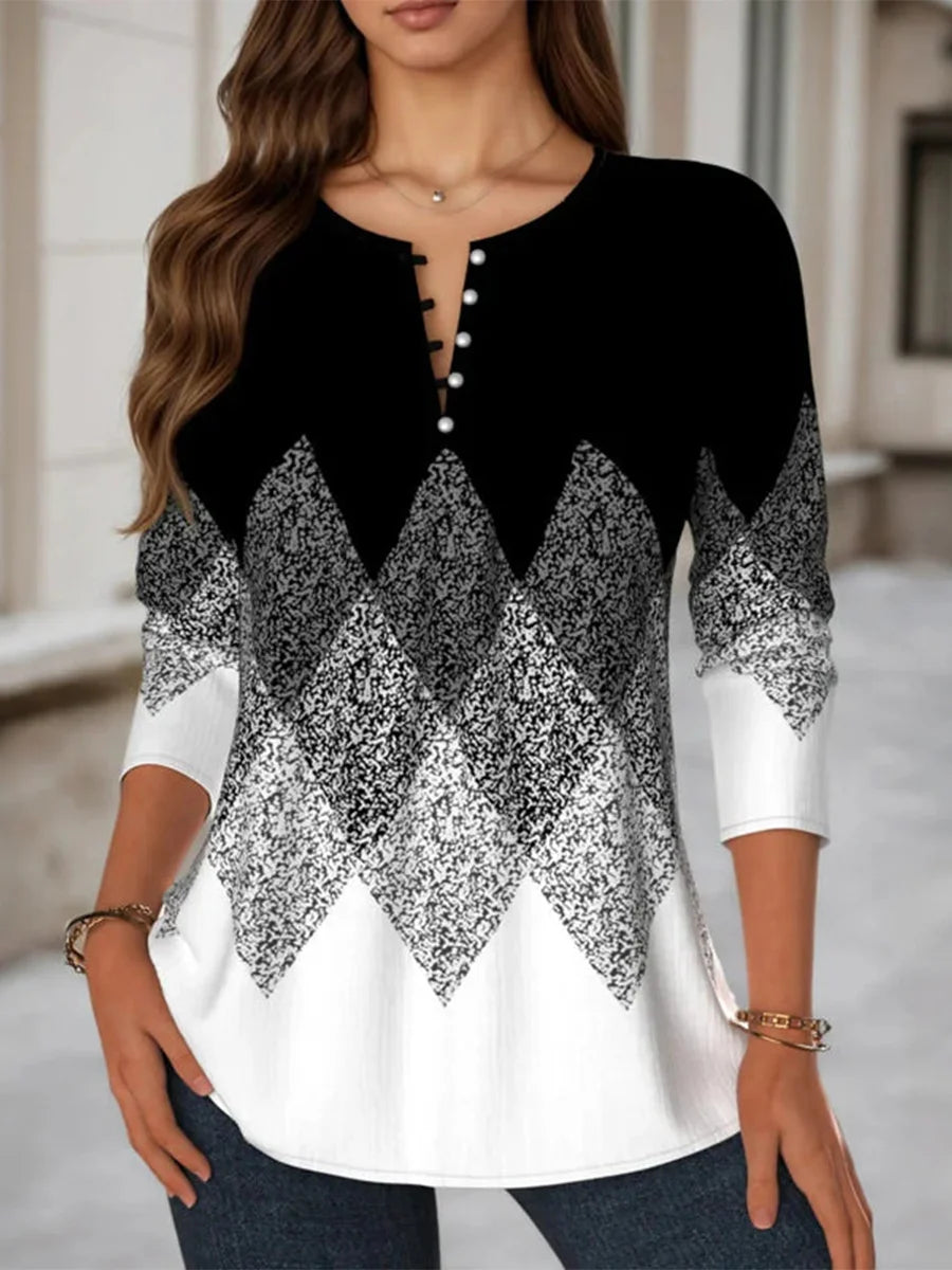 Vintage Colour Block Long Sleeve Blouse