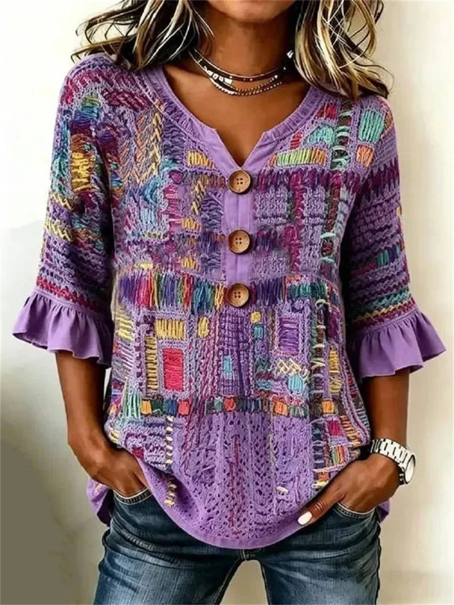 Vintage Casual 3/4 Sleeve Blouse