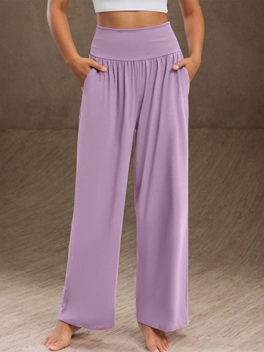 Purple Plain Elastic Waistband Side Pocket Pants