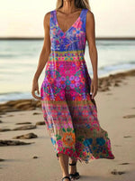Elegant V-neck Sleeveless Pink Midi Dress