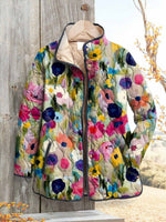 Women's Vintage Lovely Floral Art Print Casual Quilted Cardigan