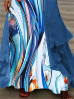 Women's Long Sleeve V-neck Graphic Printed Two Pieces Maxi Dress