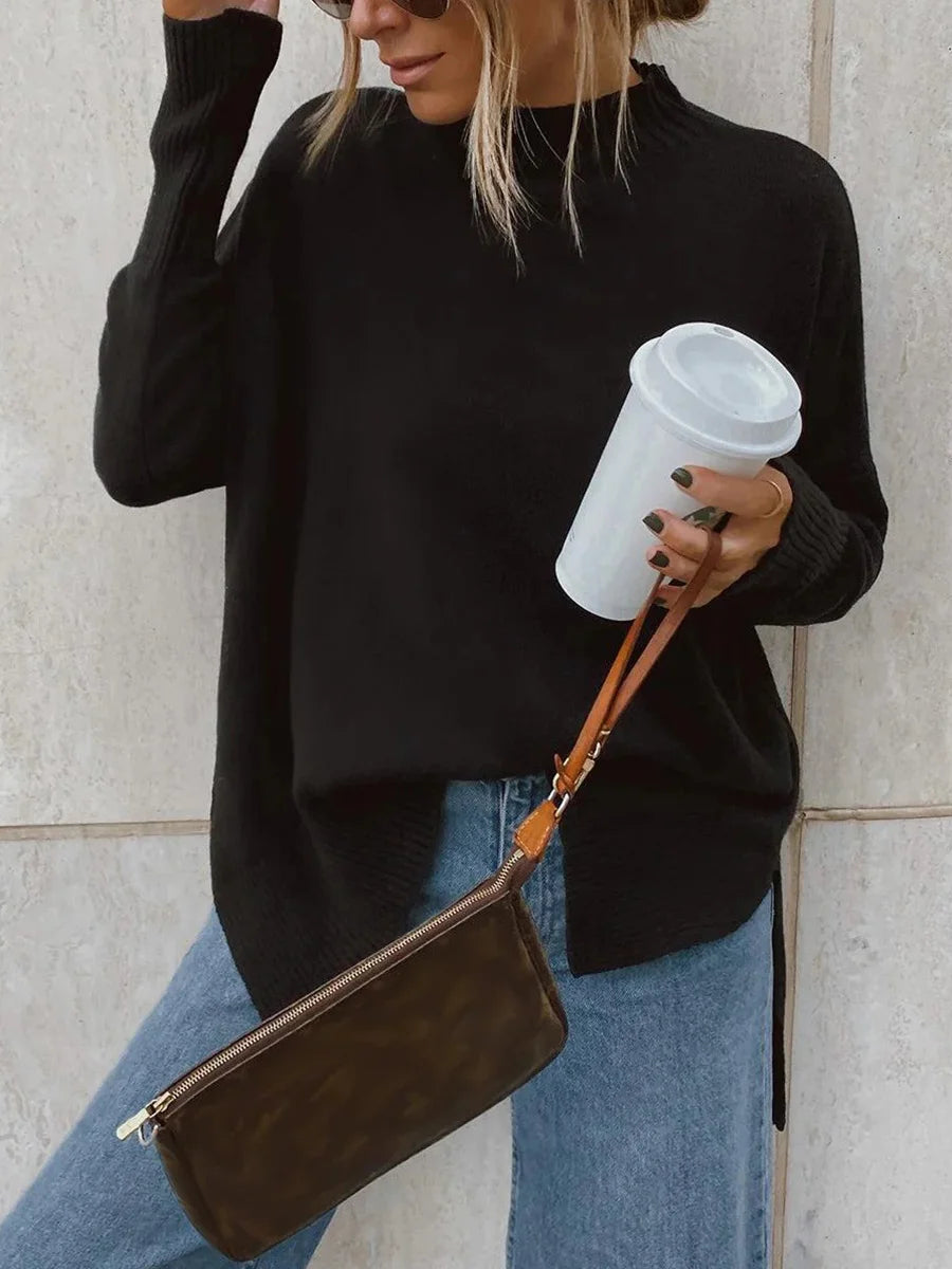 Black Plain Long Sleeve Sweater